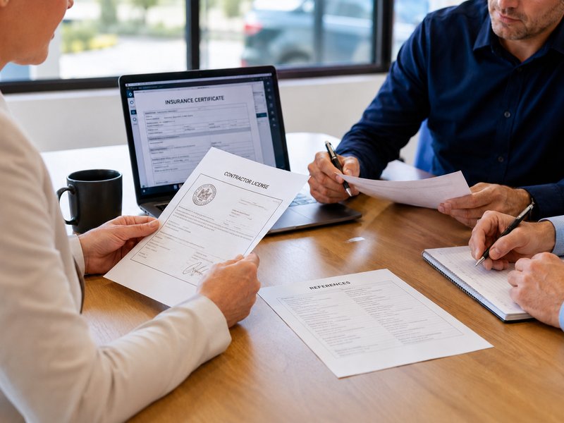 Contractor license, insurance certificate, and reference list under review before a bidder is qualified